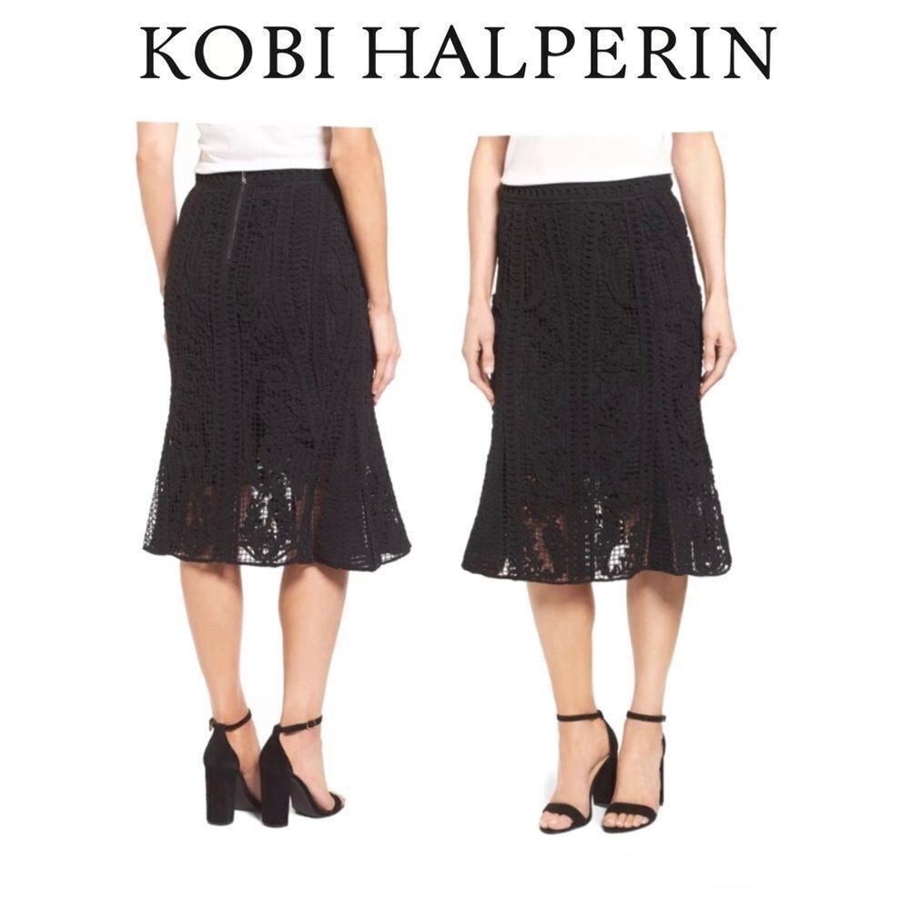 Kobi Halperin Black Courtney Crochet Lace Skirt Sz 8